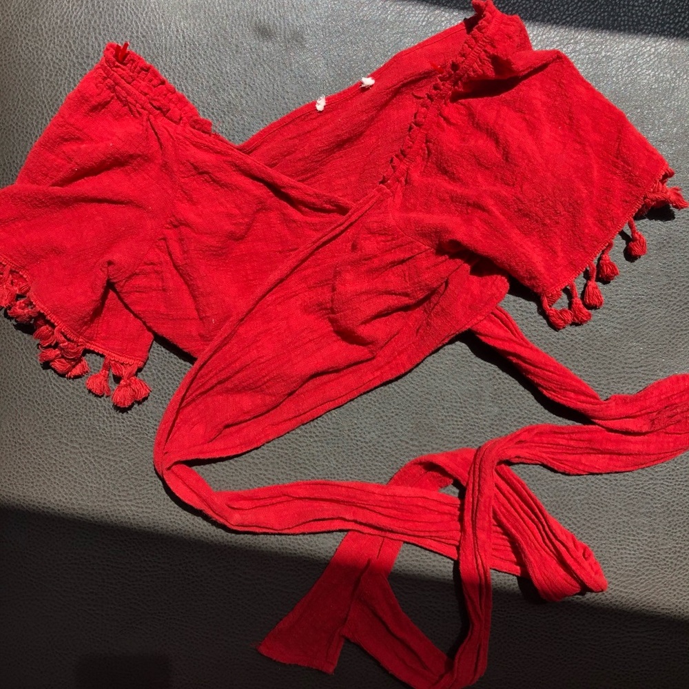 Red Cropped Wrap Top